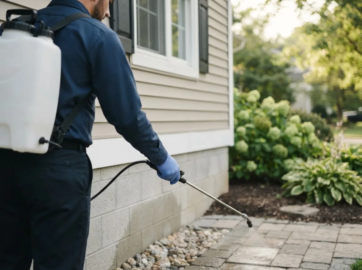 Pest control technician inspecting a home in Lowell, WI